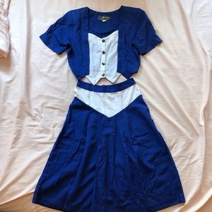 Western Blue/White Top & Skirt Set